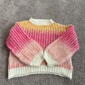 Dixie Milano Italy chunky knit alpaca blend sweater in pink hues with yellow